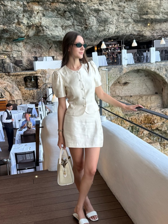 Reformation Dresses & Skirts - REFORMATION Mika Two Piece Set in Cream - Puff Sleeve Button Top & Mini Skirt